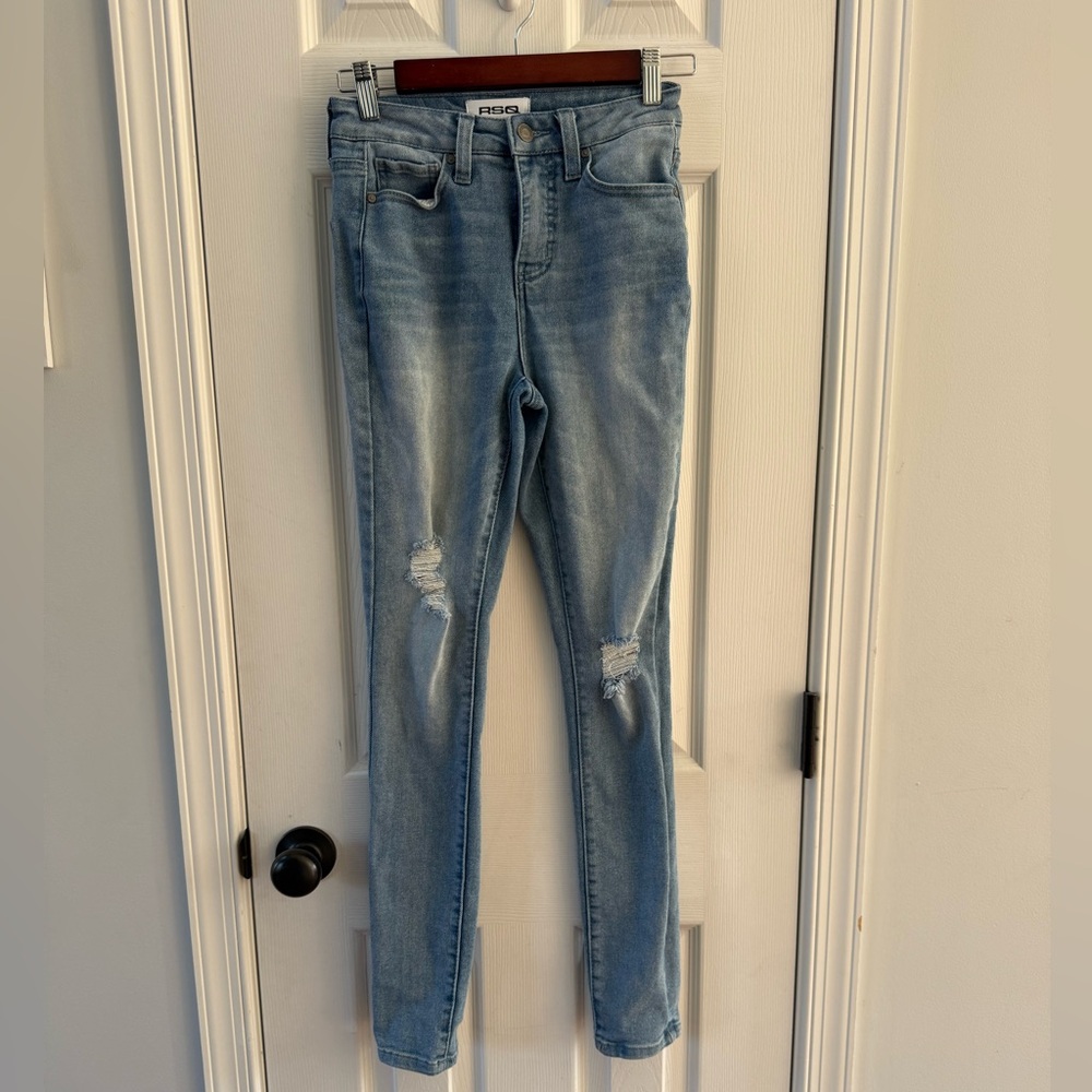 RSQ Light Blue Distressed Skinny Jeans curvy high rise